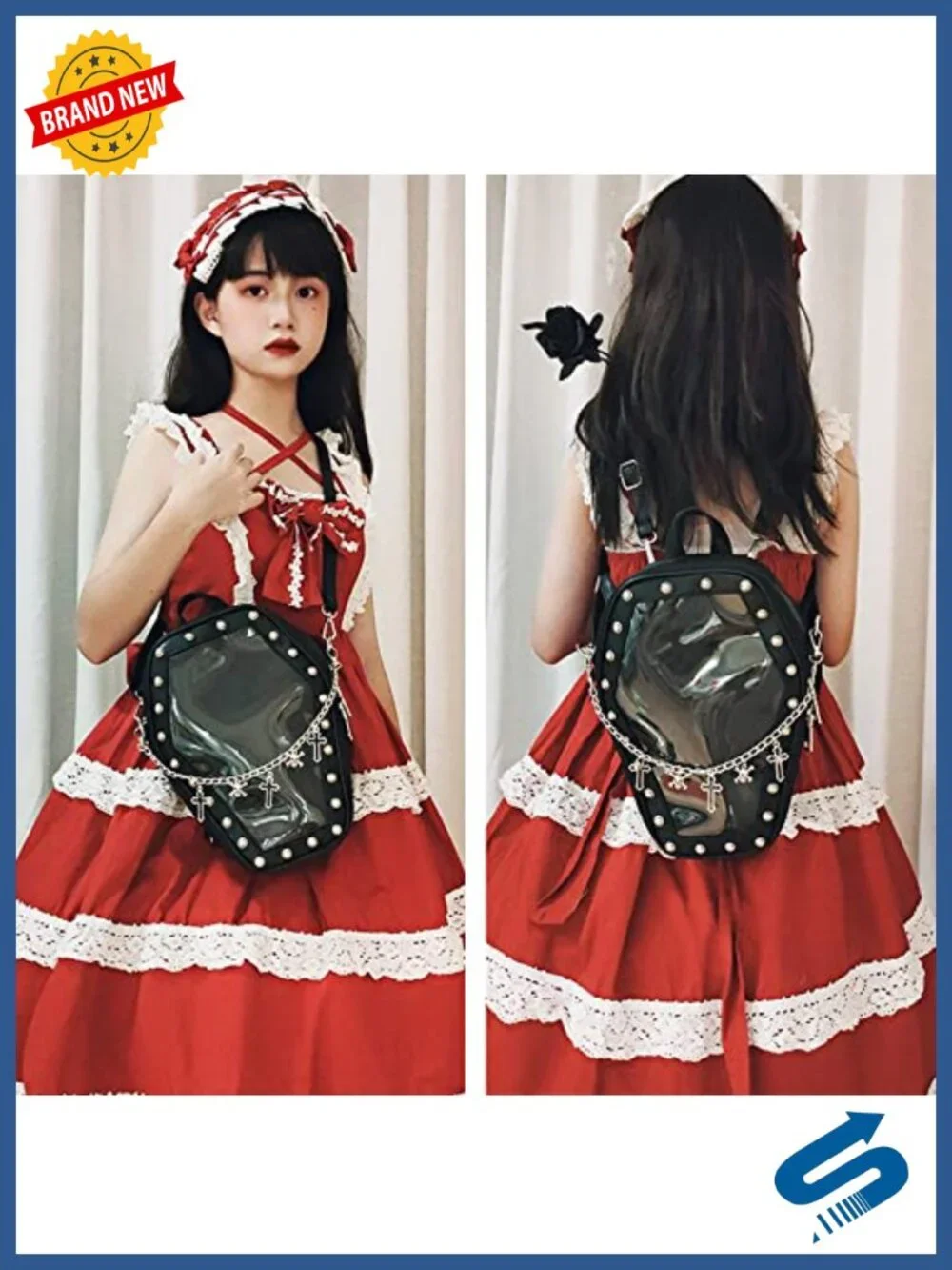Gothic Coffin Shape Fashion Backpack - Vegan Leather Ita Bag with Clear Window